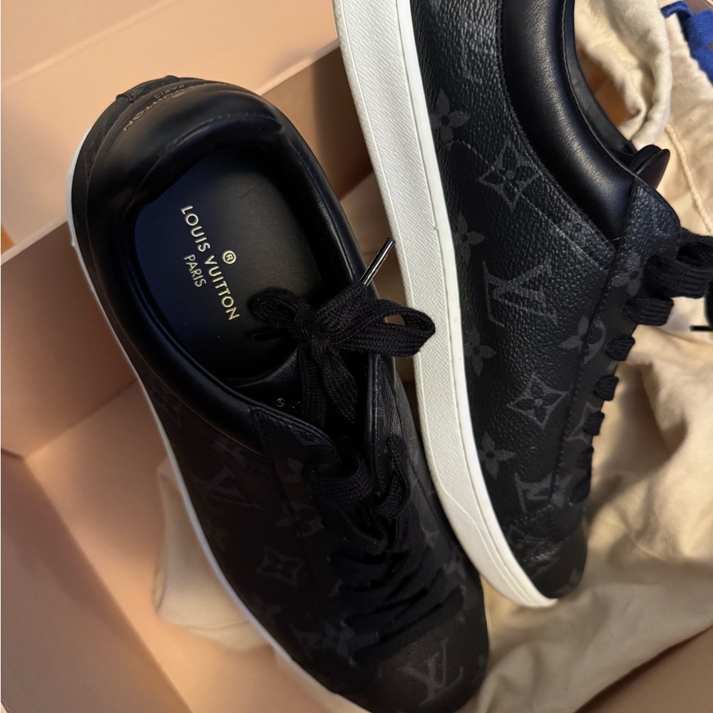 Louis Vuitton Black Monogram Sneakers with White Soles - Picture 2 of 3